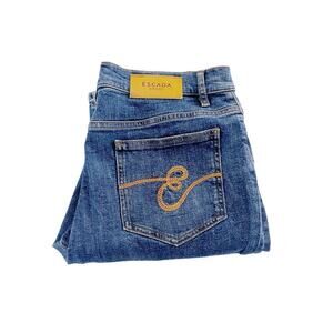 Escada Sport Linda Slim Medium Blue Denim Jeans Flare Leg SZ42